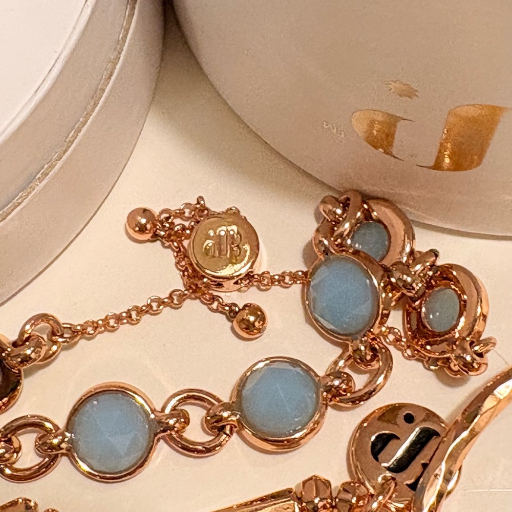 Rose Gold Bracelet Set with Light Blue Stones and Charm - Picture 7 of 11